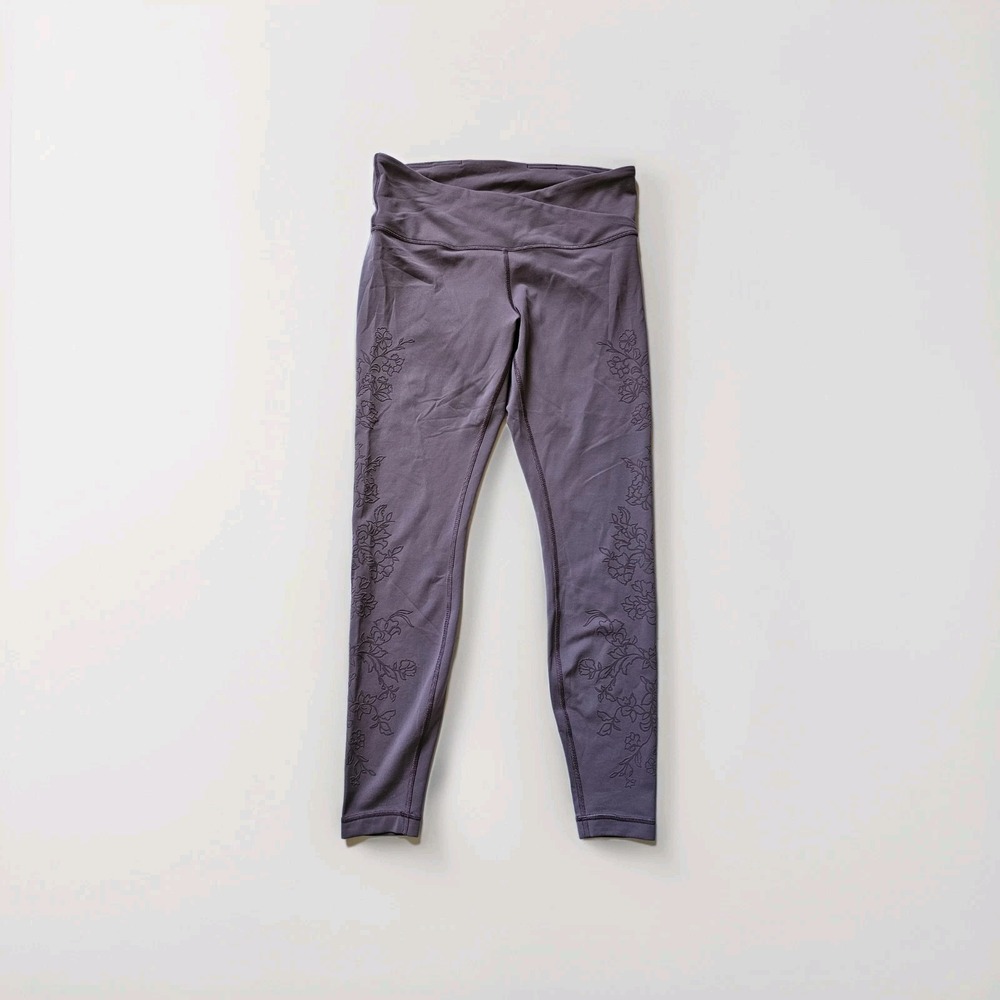 Lululemon Leggings Womens 10 Always On High Rise Flocked Everlux‎ Mulberry Run